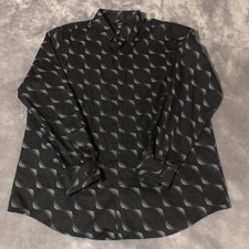 Alfani Mens Black Long Sleeve Woven Button Down Dress Shirt Geometric Size XL