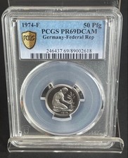 Museum-grade PCGS PR69 DCAM 1974-F Germany Federal Rep 50 Pfennig Pre-owned