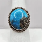 Vintage Sterling Silver Pyrite Included Turquoise Ring Navajo 925 Size 8.75