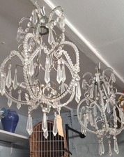 Vintage Pair Of Metal Framed Beaded & Resin Chandeliers.