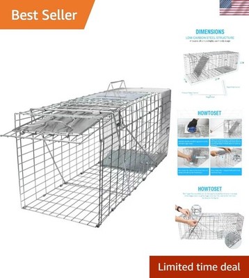 32'' Live Animal Cage Trap, Heavy Duty Folding Raccoon Traps, Humane Cat Trap ...