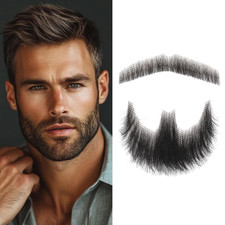 Fake Beard 100 Human Hair Full Hand Tide Lace Fake Mustache Black Color Realist