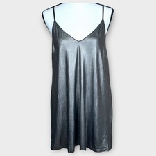 Reformation Pewter Metallic Slip Dress Small V Neck Spaghetti Straps Mini Party