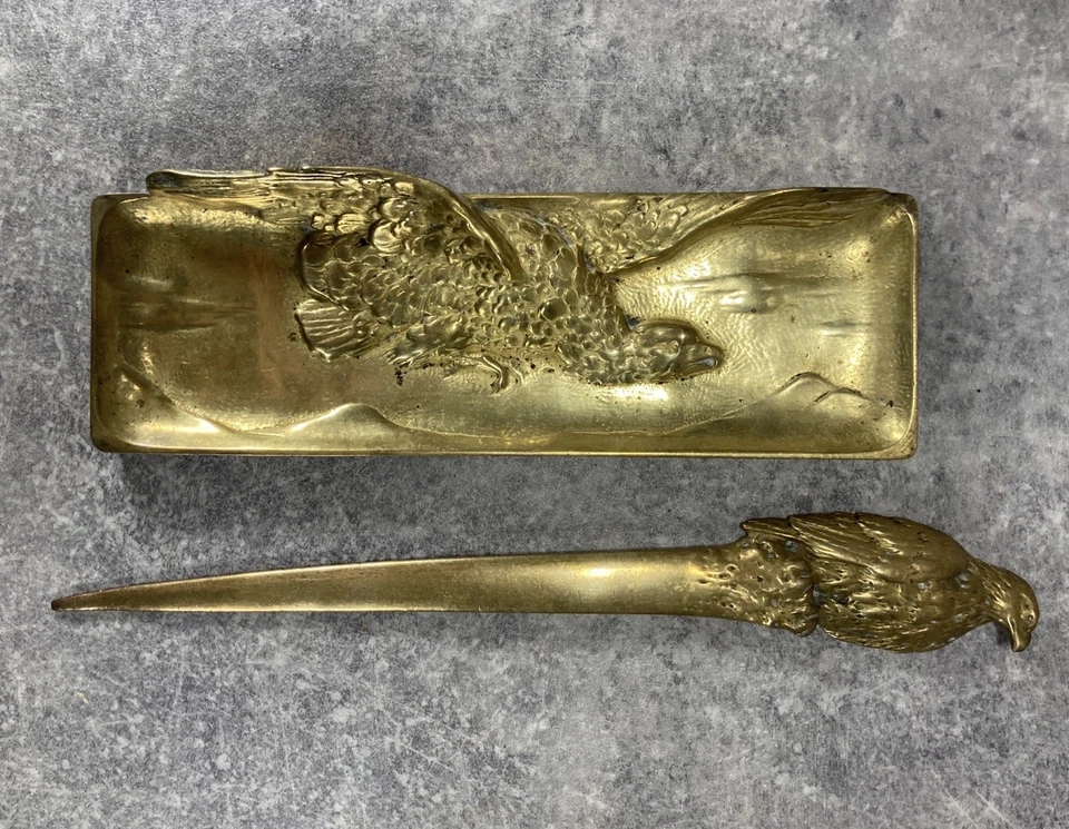 NÉCESSAIRE DE BUREAU. Plateau. Coupe Papier Impérial Fin XIXe Napoléon III Aigle - Photo 2/4