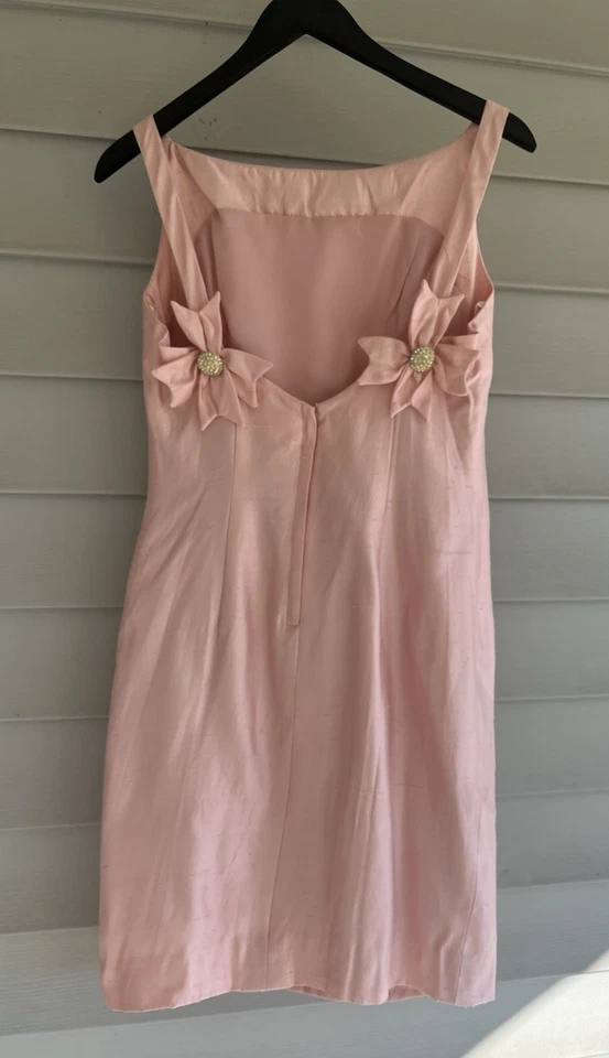 NWT Vtg Victor Costa Dress Silk Pink Embellished Sleeveless Lined USA 80s Size 8 - Image 2 of 4