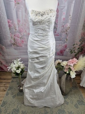 Vintage-Stil Perlen Satin Abschlussball Hochzeitskleid Meerjungfrau Kern Elfenbein Kleid UK 8