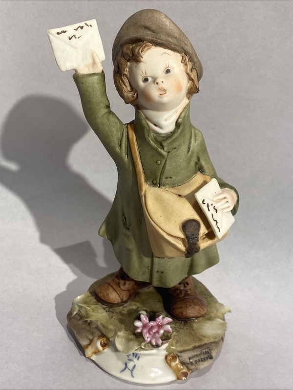 Vintage G Pezzato CAPODIMONTE Bisque MAILMAN Bag Mail Porcelain BOY Figure AS IS