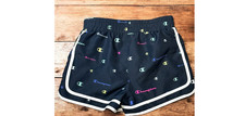 Champion Girls Size M Black Active Shorts Pastel Logo Classic White Trim Light