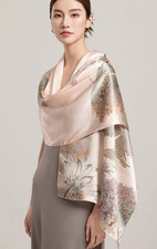 100 Silk mulberry Scarf Women neckerchief Shawl Wrap floral beige pink HD1-28