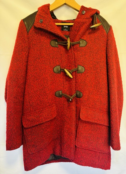 Sportsgirl Red Hooded Long Winter Wool Blend Jacket Coat Women's Size 12