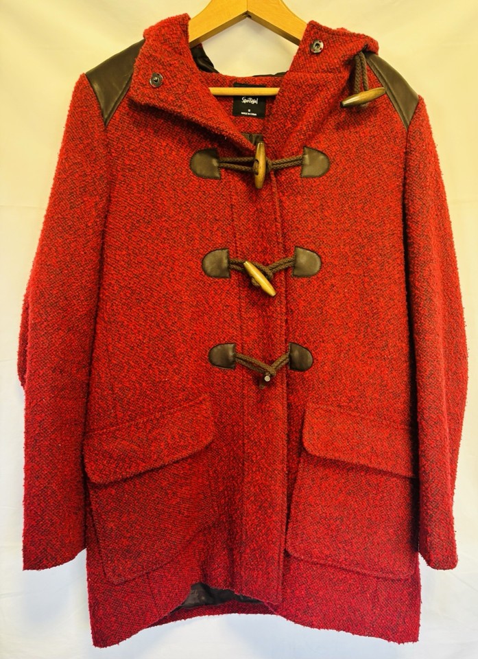 Sportsgirl Red Hooded Long Winter Wool Blend Jacket Coat Women's Size 12