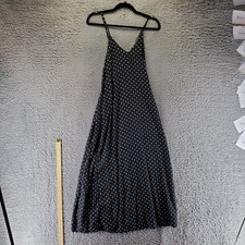Old Navy Dress Womens Medium Black Polka Dot Sleeveless V-Neck Maxi Lightweight