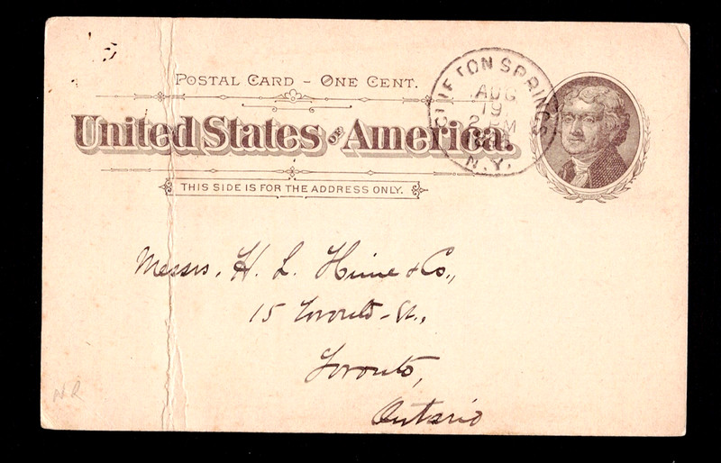 USA 1895 from New York to Toronto. One Cent. Used