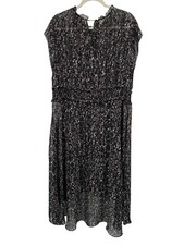 Simply Vera XXL Midi Dress Black Chiffon w/ Slip Black Pink Smocked Hi-Lo Party