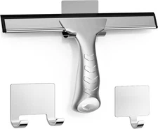 All-Purpose Stainless Steel Shower Squeegee for Glass Doors with 2 Adhesive Hook