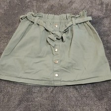 Isaac Mizrahi New York Girls Green A-Line Skirt 10/12 Belted Elastic Button