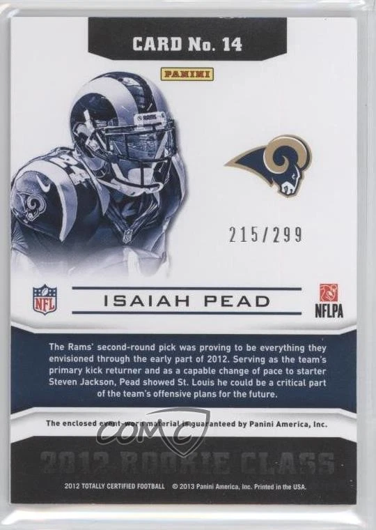 2012 Totally Certified Down and Dirty Materials /299 Isaiah Pead #14 Rookie RC - Image 2 of 2