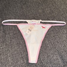 VS PINK VINTAGE Y2K COTTON EXTRA LOW RISE STRING THONG PANTY WHITE STRIPES DOG M