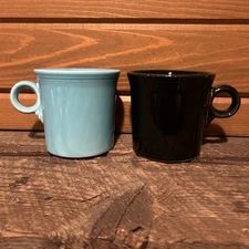 Fiesta Ware Turquoise & Black 3.5” Coffee Cups Mugs Ring Handle Set of 2 (C1)