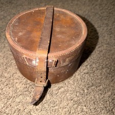 Victorian Leather Collar Box Case W Strap Antique Travel Case Home Decor 6"