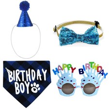 Dog Birthday Party Hat Bandana Bowtie Set for Small Medium Dogs Cats