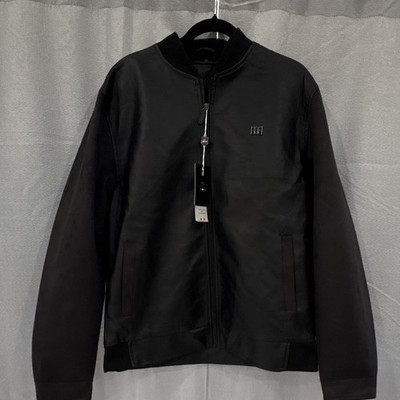 TF Collections Men's Black Full Zip Bomber Jacket w/ Band Collar - Size L