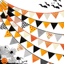 Halloween Bunting Pennant Banner Fabric Triangle Flags 3 Pieces 15.2 Inch Black