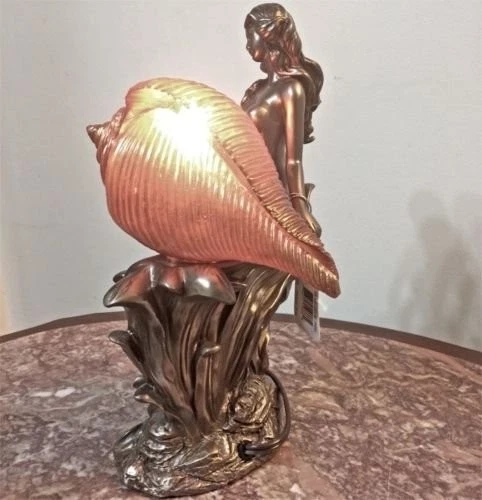 Dama con caracola Acento Lámpara Estatuilla Bronce Vida Decoración Foto 4 de 4