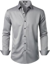 Men's Stretch Wrinkle Free Dress Shirts Formal Prom Wedding Long Large, Grey
