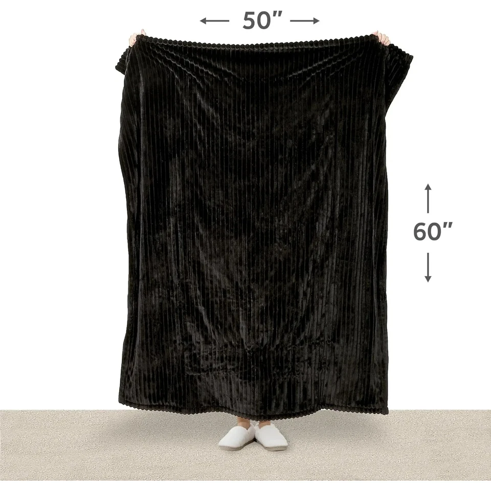 Sunbeam Heated Throw Blanket 60x50 Royal Posh Ribbed Ebony Adjustable Heat - Image 3 of 4