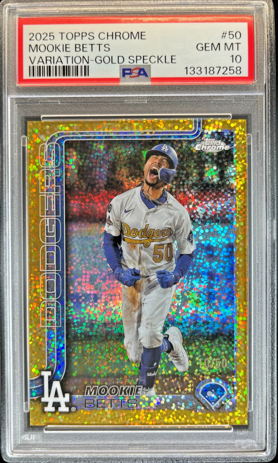 2025 Topps Chrome Mookie Betts Image Variation SP Gold Speckle /50 PSA 10 POP 1