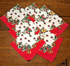 Vintage Christmas Napkins Set Of 8 Bells Holly Ornaments RN15187 Made In USA
