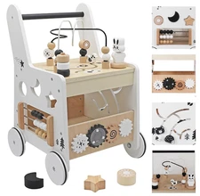 Wooden Baby Walker - 5in1 Montessori Activity Cubes, Baby Push Walker for Toddle