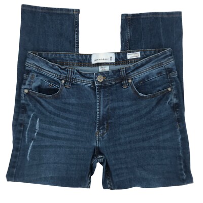 Paper Denim & Cloth Mens Mid Rise Distressed Blue Straight Jeans Size 34/30