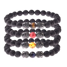 Charm Buddha Heads Meditation Beaded Natural Lava Stone Diffuser Yoga Bracelets