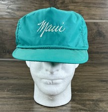 Vintage Maui Hat Aqua Green Hawaii Trucker Style Adjustable Cap 80s