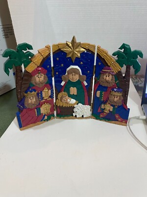 NATIVITY SCENE STANDING TRI FOLD PALM TREES 8"HIGH 10.5WIDE | eBay