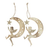 Engel AnhäNger Stern Weihnachtsdeko Fensterdeko Metall Gold 19Cm 2Er Set, 2