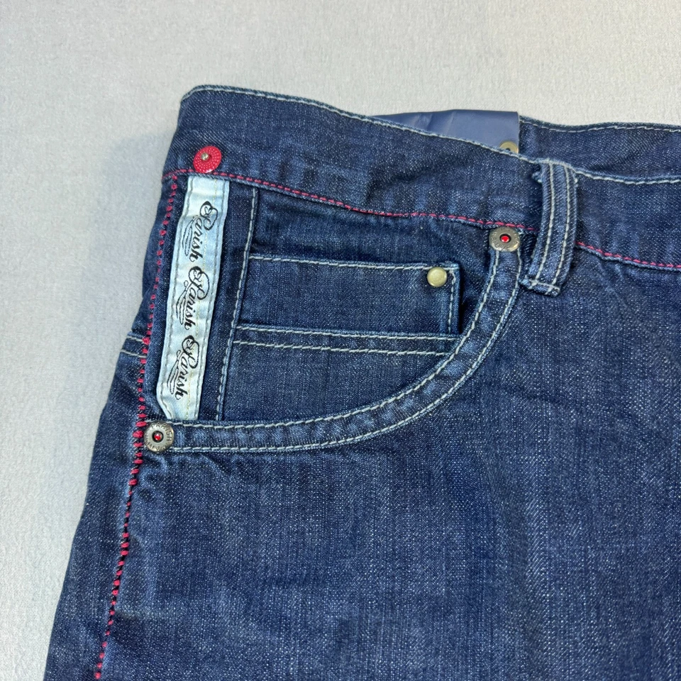 Shorts Parish Nation 44x13 Y2K masculino azul denim algodão cintura alta botão mosca - Imagem 3 de 4