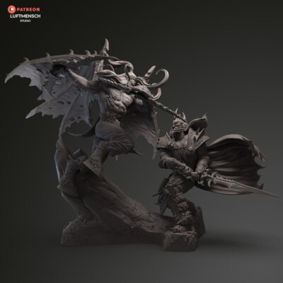 Illidan vs Arthas WOW Painted 1/4 3D Printed 12K Figure Statue Resin Model Kit