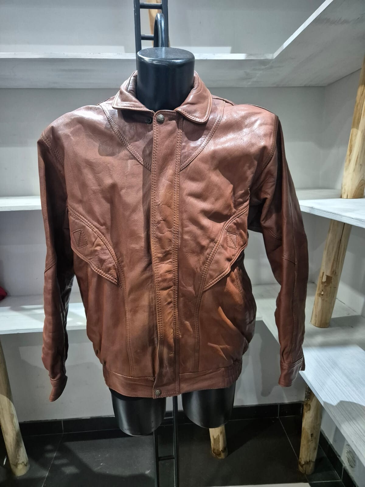 Jacket Genuine Leather Used Man Size XL Brown XYR691L