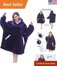 Oversized Sherpa Fleece Wearable Blanket Hoodie - Cozy Dark Purple Sweatshirt