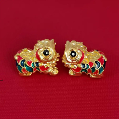 1pcs Pure 999 24K Yellow Gold Women Lucky 3D Enamel Dragon LionPendant 0.3-0.4g