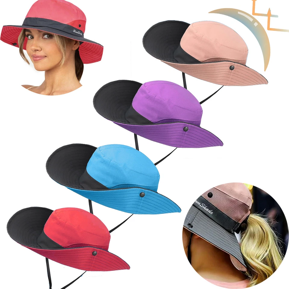 Sombrero para mujer de ala ancha sombra para sol sombrero de vaquero senderismo camping pesca transpirable Foto 4 de 4