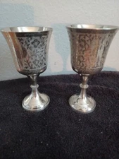 2 Vintage Etched Chalice Goblets Cup Silver Plate  World Gift Z . Y . India