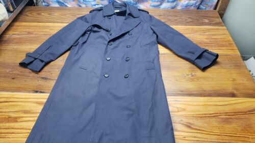 Mens Size 38reg Cintas Navy Blue Trench, Mens Navy Blue Trench Coat With Hood