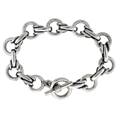 925 Sterling Silver Solid Large Round Link Bracelet, 8'' to 9'' Long