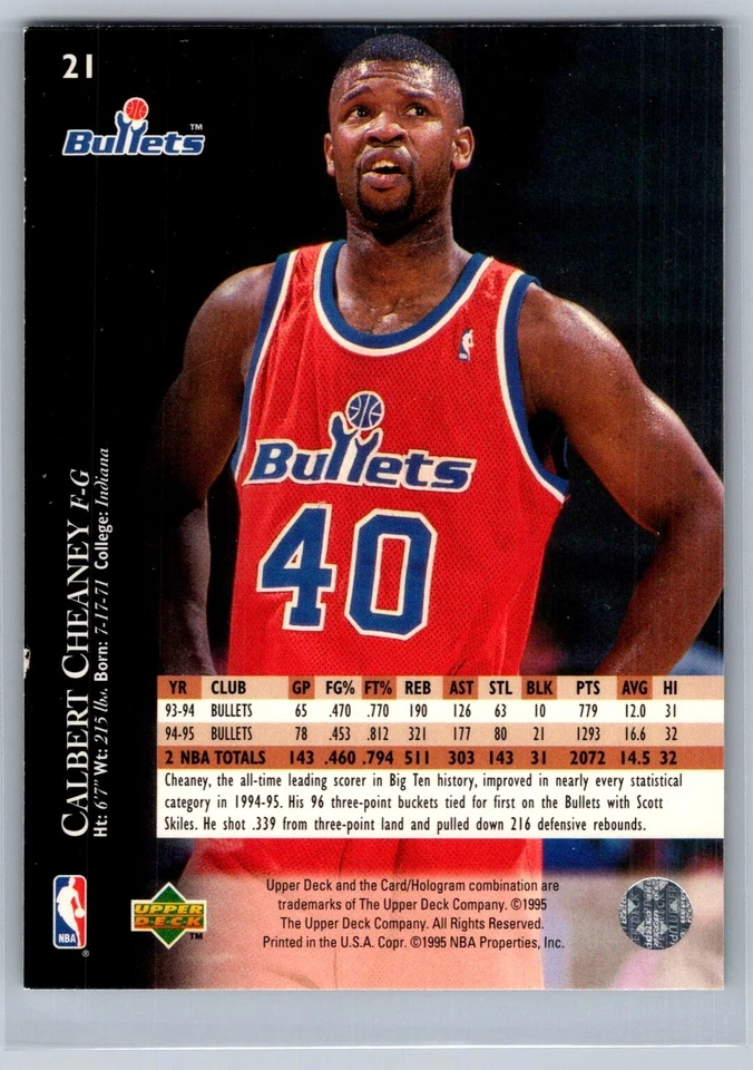 1995-96 UPPER DECK BASKETBALL 20 CALBERT CHEANEY BULLETS - Image 2 of 2