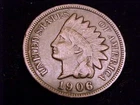 1906 Indian Head Cent, Fine to almost Very Fine grade.