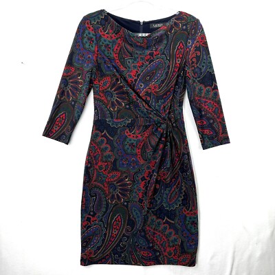 Lauren Ralph Lauren Women's Blue Paisley Twisted-Knot Jersey Dress Size 2 |  eBay